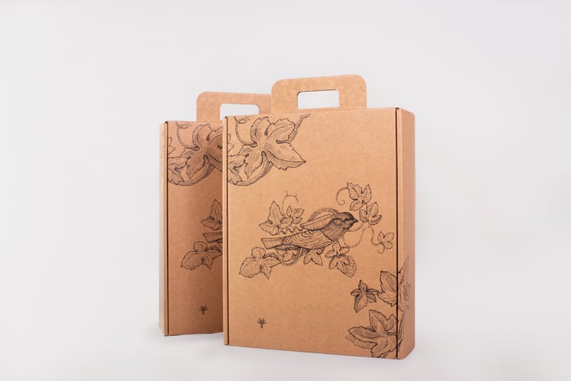 Caja kraft con asas ilustrada Punto Gy / Generación Y