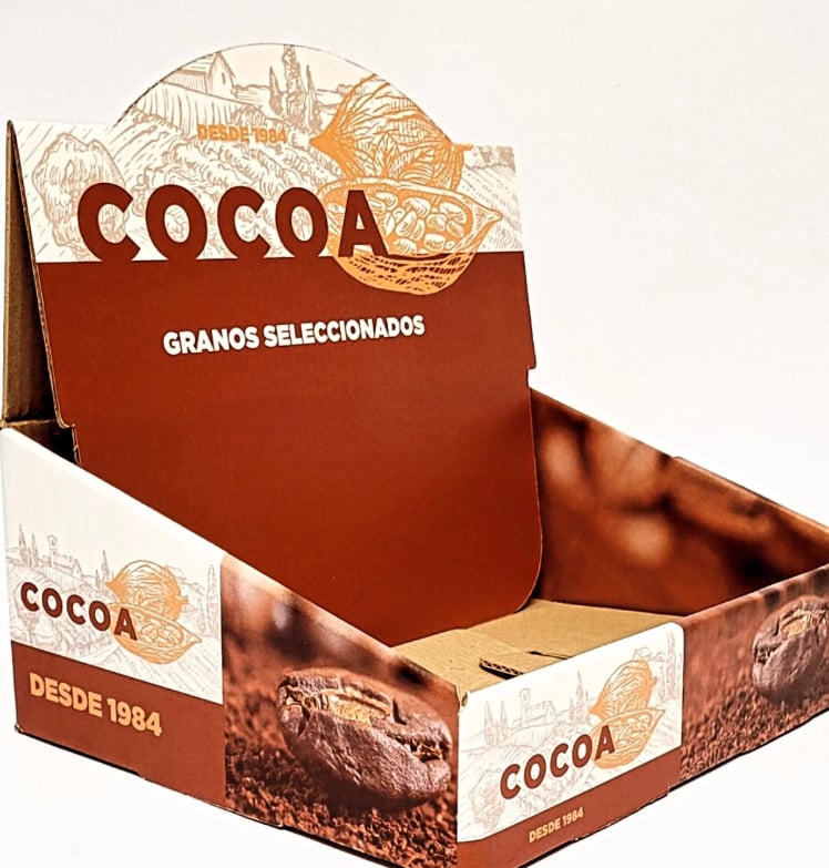 Exhibidor de mostrador de cartón impreso a todo color para Cocoa
