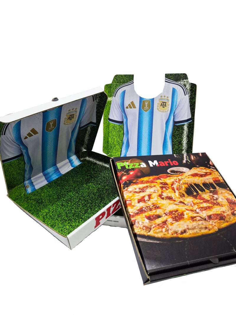 Caja para pizza personalizada de Pizza Mario, impresa a todo color, fabricada por SellerPack