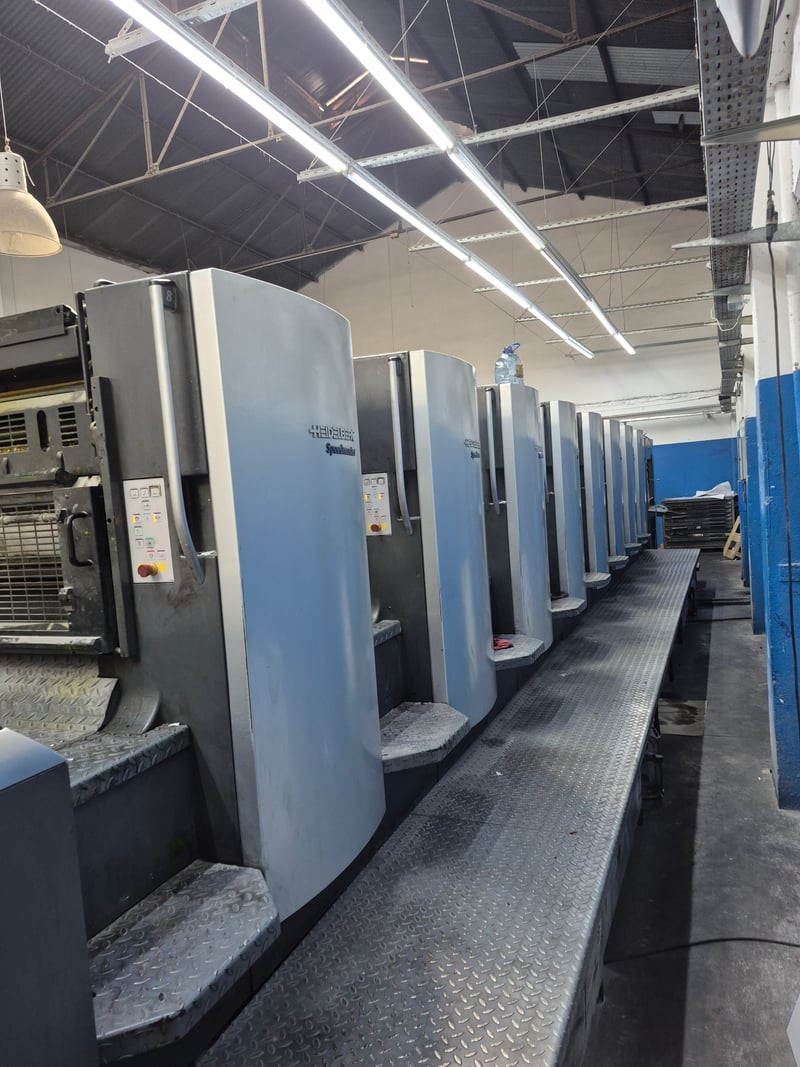 Línea de impresoras Heidelberg Speedmaster en planta de SellerPack.